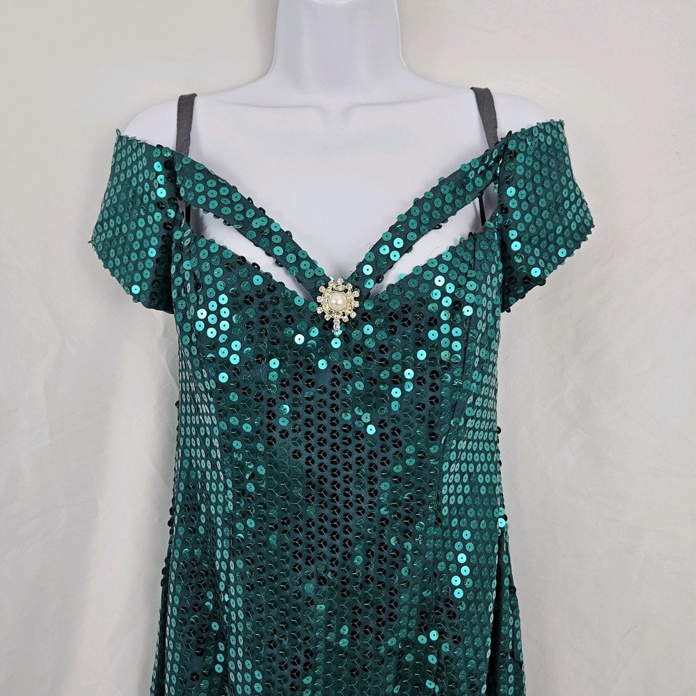 Oleg Cassini Evening Gown Emerald Green Sequin Size 5/6 Prom Dress Off Shoulder - Picture 3 of 12